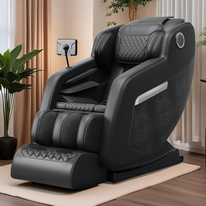 Fauteuil de massage inclinable à gravité zéro avec massage corporel complet, chauffage et audio Bluetooth intégré.